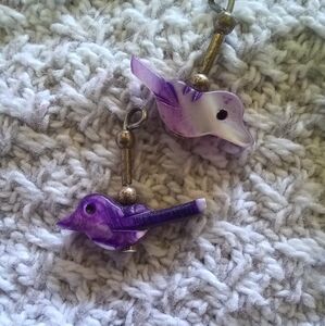 Vintage Native Purple Liquid Silver Bird Fetish Necklace And Earring Set